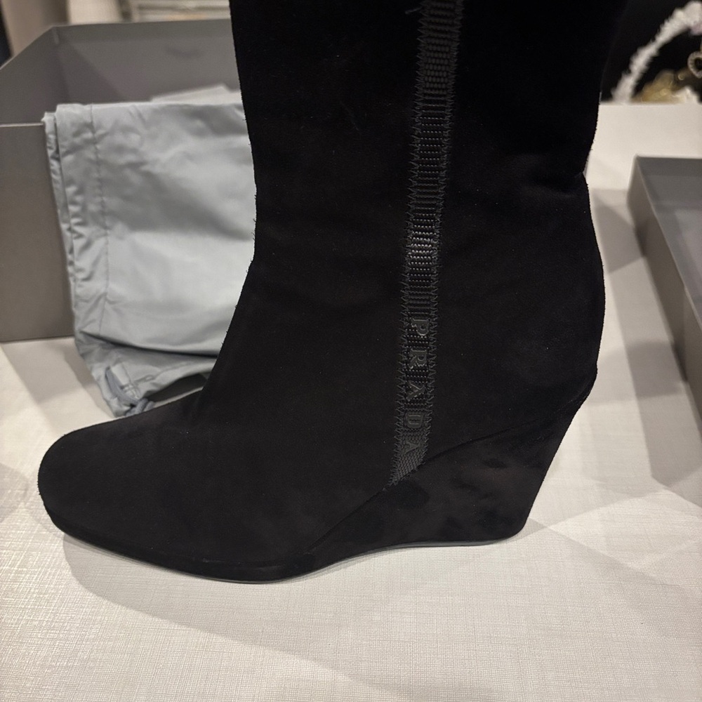 Prada Suede Black Wedge Shoes
